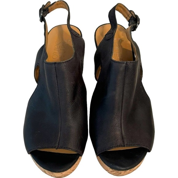 Franco Sarto Gabriel Black Open Toe Ankle Strap Leather Slingback Heel Size 7M - Picture 5 of 12